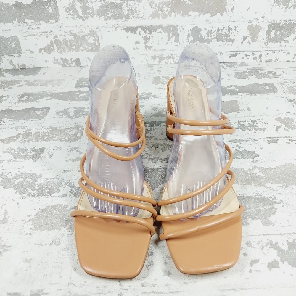 NEW Nine West Getcha 3 Faux Leather Slip On Heeled Sandals X428